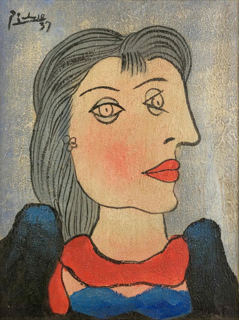 ピカソ　ミクストメディア　肉筆『婦人像』表サイン　鑑定証　F6号　額装　b809