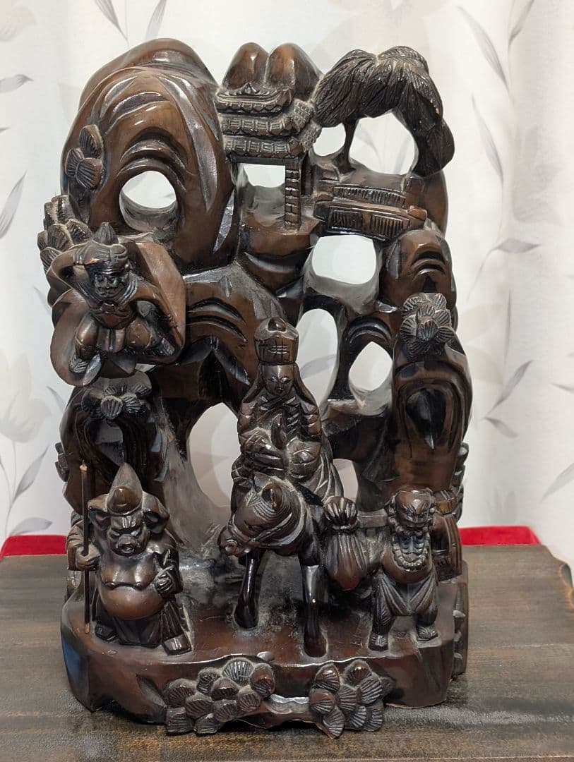 古美術 アート 木彫り 彫刻 『西遊記』 木台付