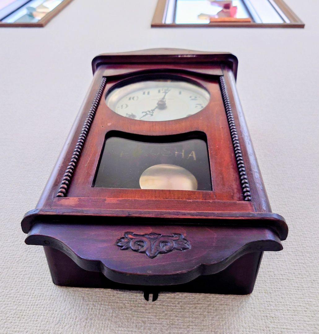 〈完動・美品〉鶴巻時計店英工舎　大正浪漫宮型ゼンマイ振り子時計 　古時計