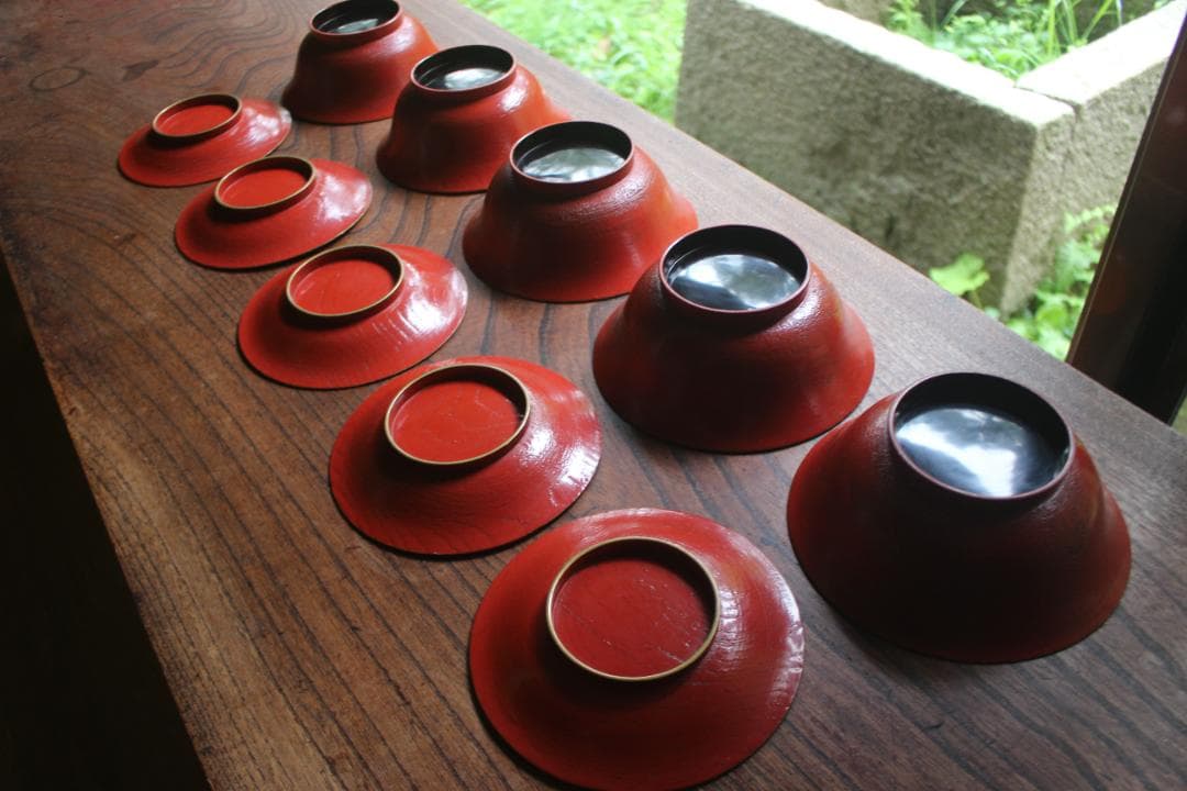 時代朱漆に内見返絵替わり草花蒔絵のお椀5点（検輪島塗蒔絵椀雑煮椀