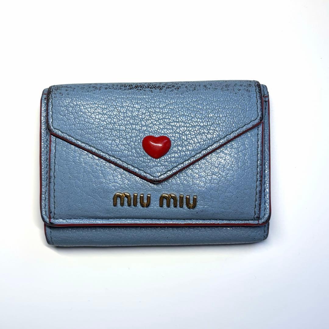 miu miu マドラス ラブレター 三つ折り財布 青 ブルー ミュウミュウ