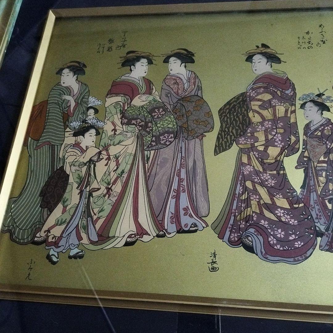 ガラス絵 浮世絵 美人画 鳥居清長 江戸時代後期 古美術 骨董 アンティーク