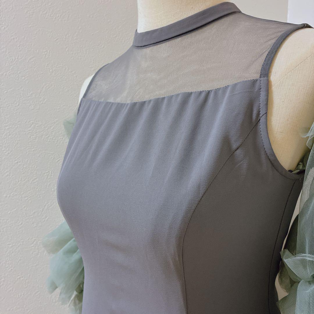 アンドレスド グレー×グリーン detached sleeve dress