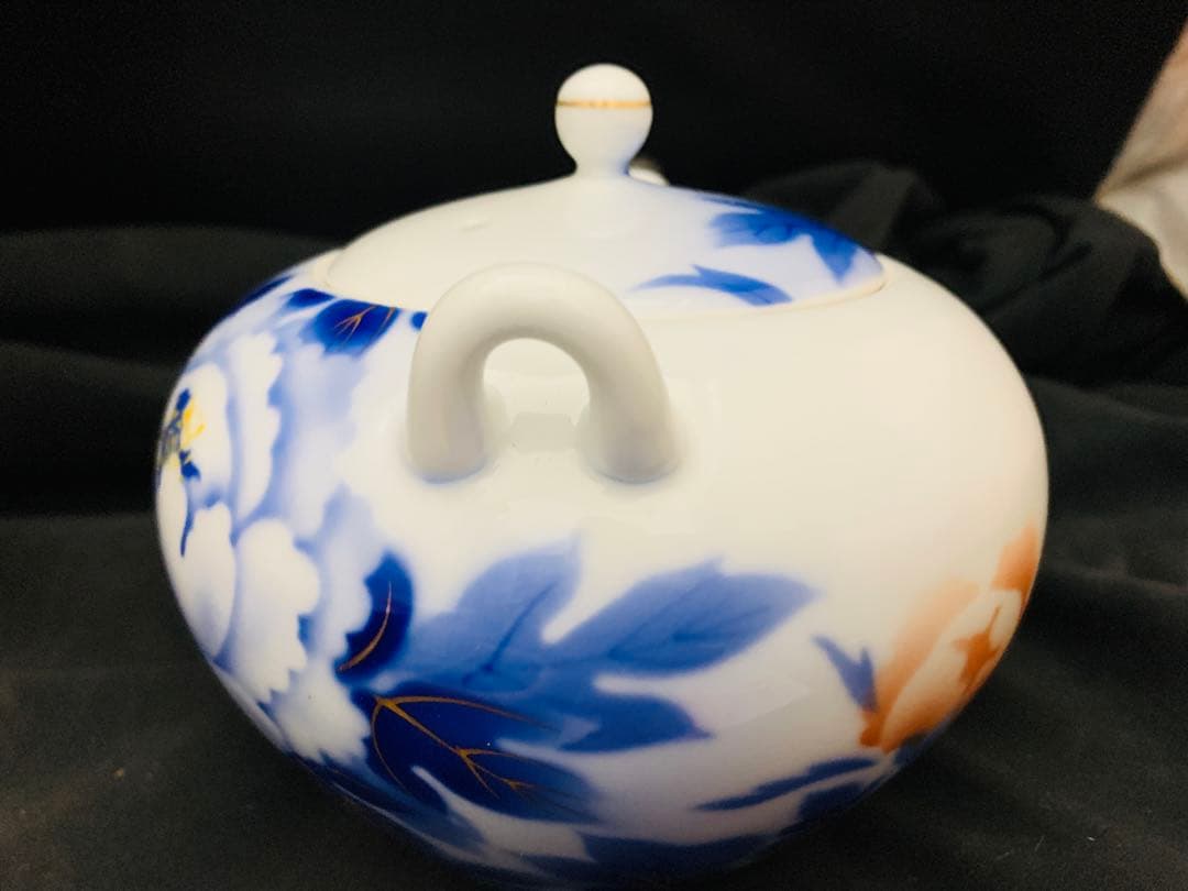 深川製　茶器揃　有田焼　急須　蓋付湯呑み5客　共箱付き