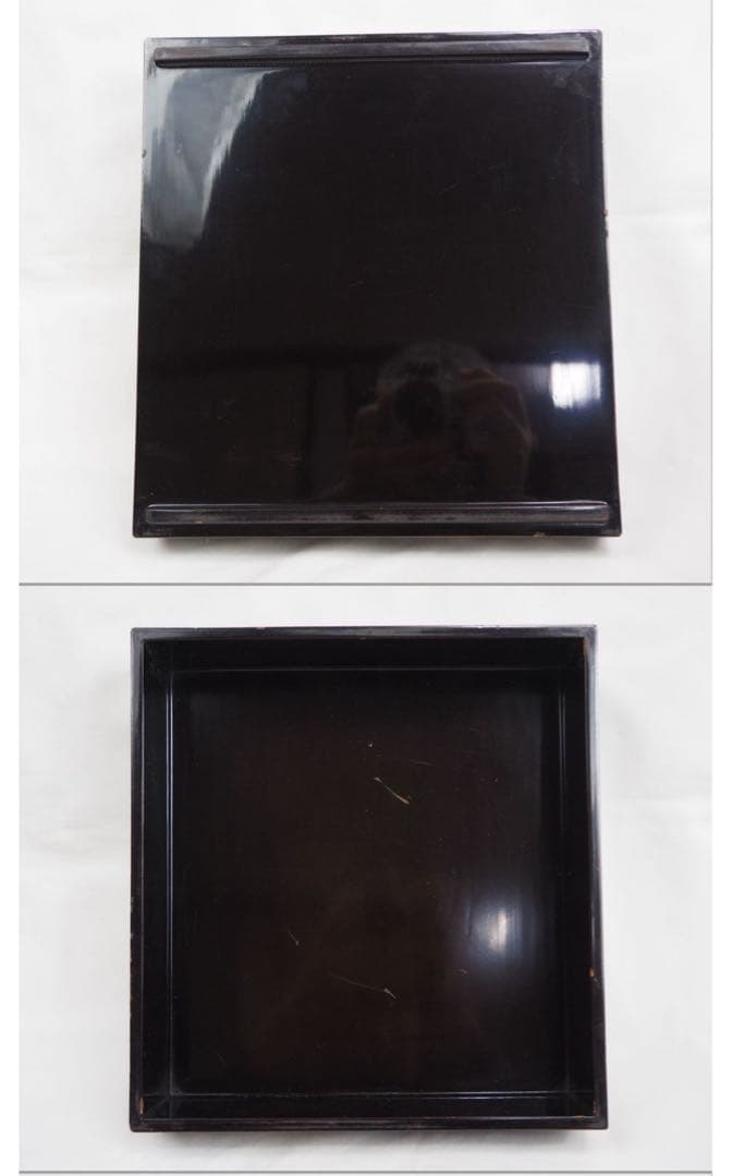 送料無料 旧家蔵出 江戸時代 螺鈿蒔絵山水楼閣文4重箱 合箱 送料