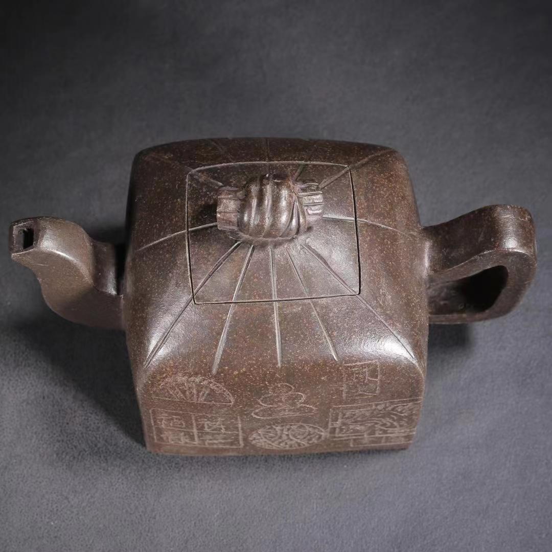 中国古美術・宜興原鉱古銅泥壺・紫砂壺・品名：印包・底款：厚徳載物