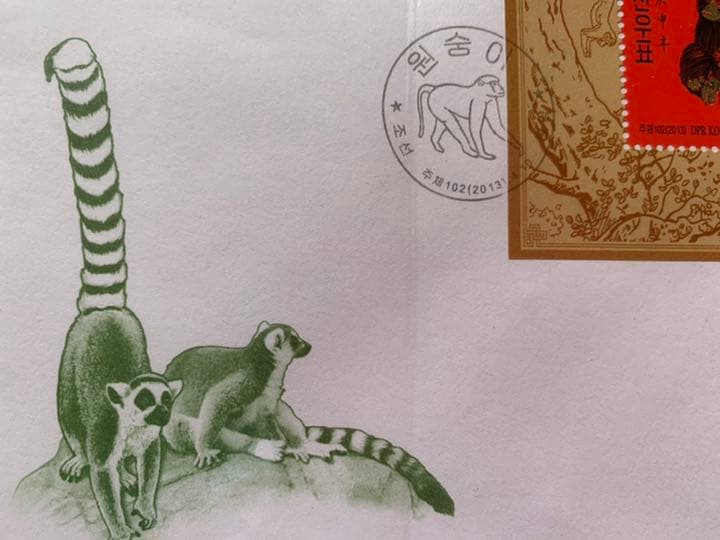 2013年北朝鮮干支 赤猿切手 初日カバー消印