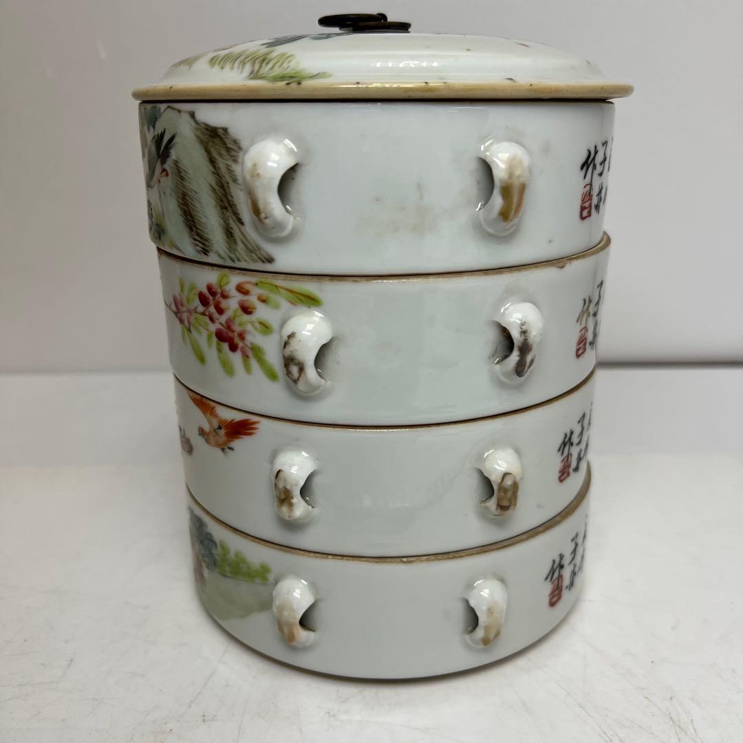 中国清時代 粉彩 四段重 高さ約18㎝ 木箱付 トコオ 東さ8-0126☆2F