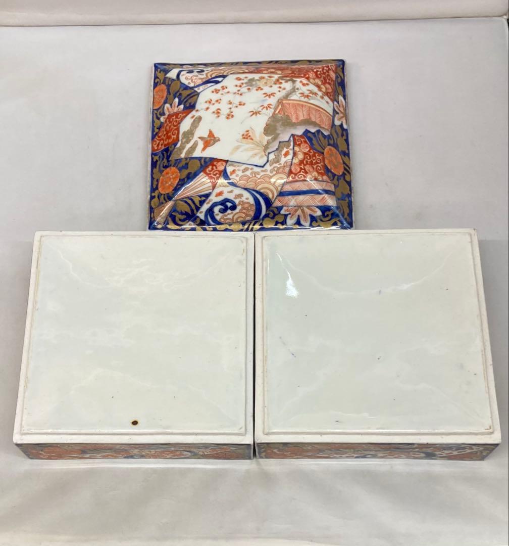 B330s 伊万里焼錦扇面図 二段重箱 食器 江戸・明治時代 有田焼