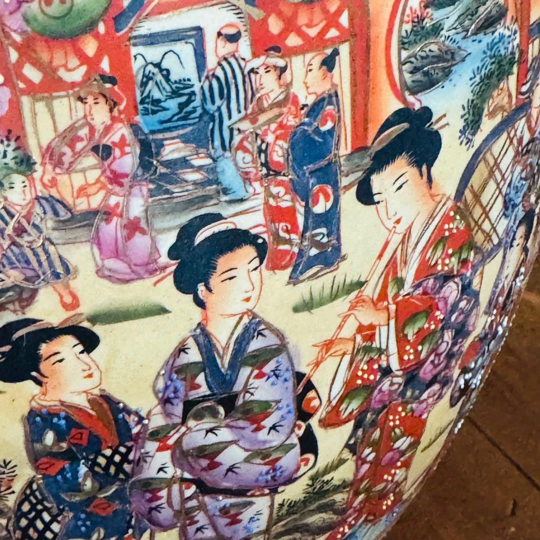 輸出薩摩 豪華絢爛 薩摩焼 金襴手遊女図 卵型置物 床飾物 古美術