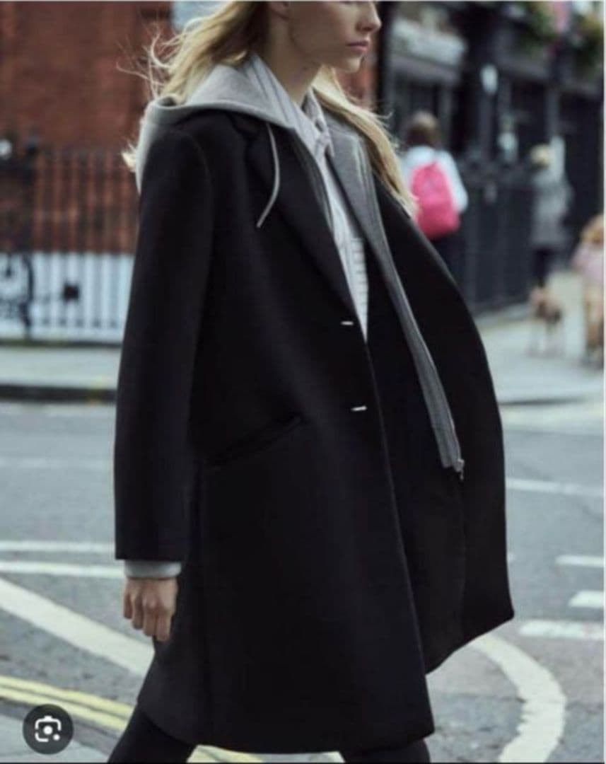 極美品 ZARA チェスターコート デタッチャブルフード コントラスト