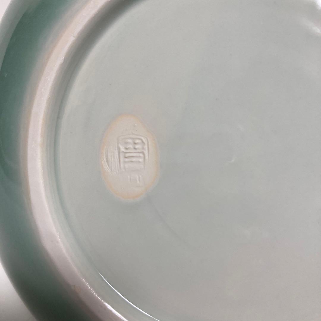 骨董品 京焼 清水焼 平安 加藤渓山 加藤実 青磁華 蓋付き丸食籠 菓子器