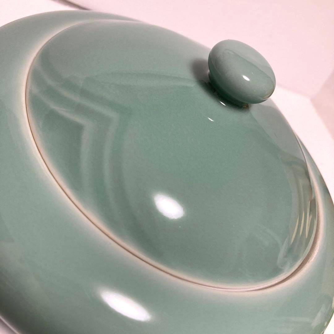 骨董品 京焼 清水焼 平安 加藤渓山 加藤実 青磁華 蓋付き丸食籠 菓子器