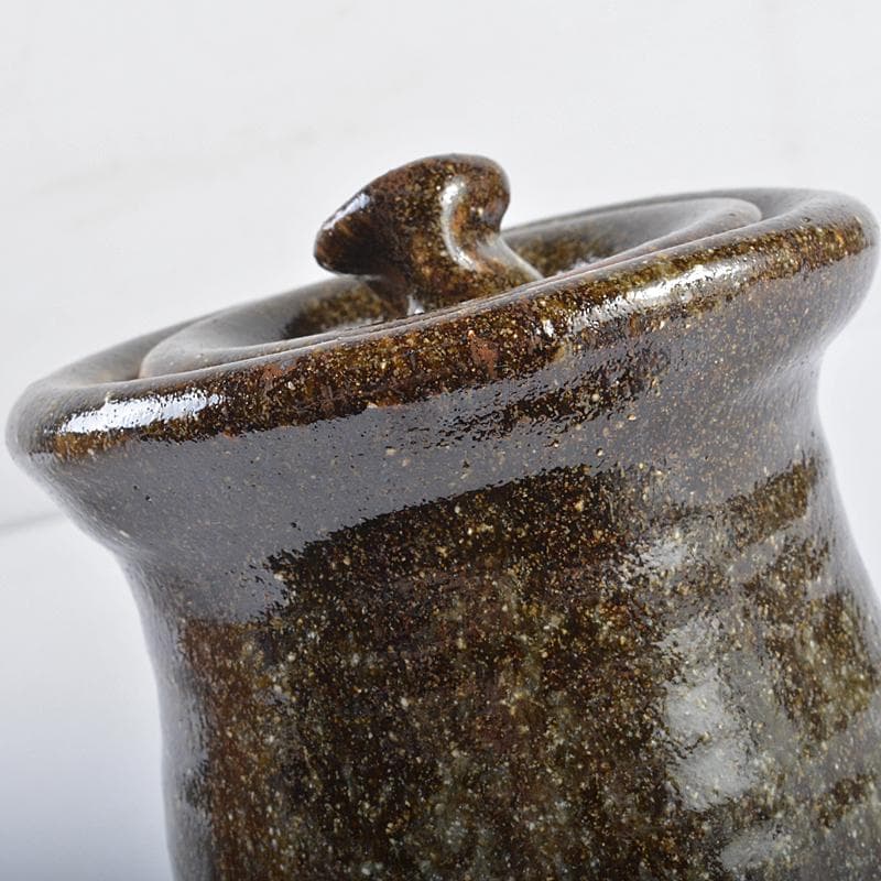 茶道具　瀬戸焼　加藤重高作　斑釉　蓋物　共布共箱　M　R7535