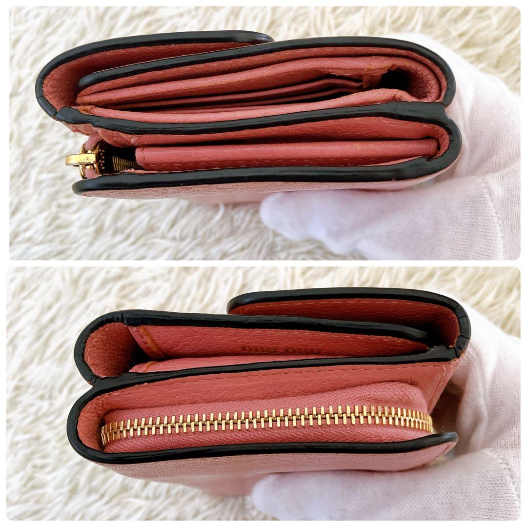 箱付✨ミュウミュウ 三つ折り財布 マドラス　レザー　ピンク系