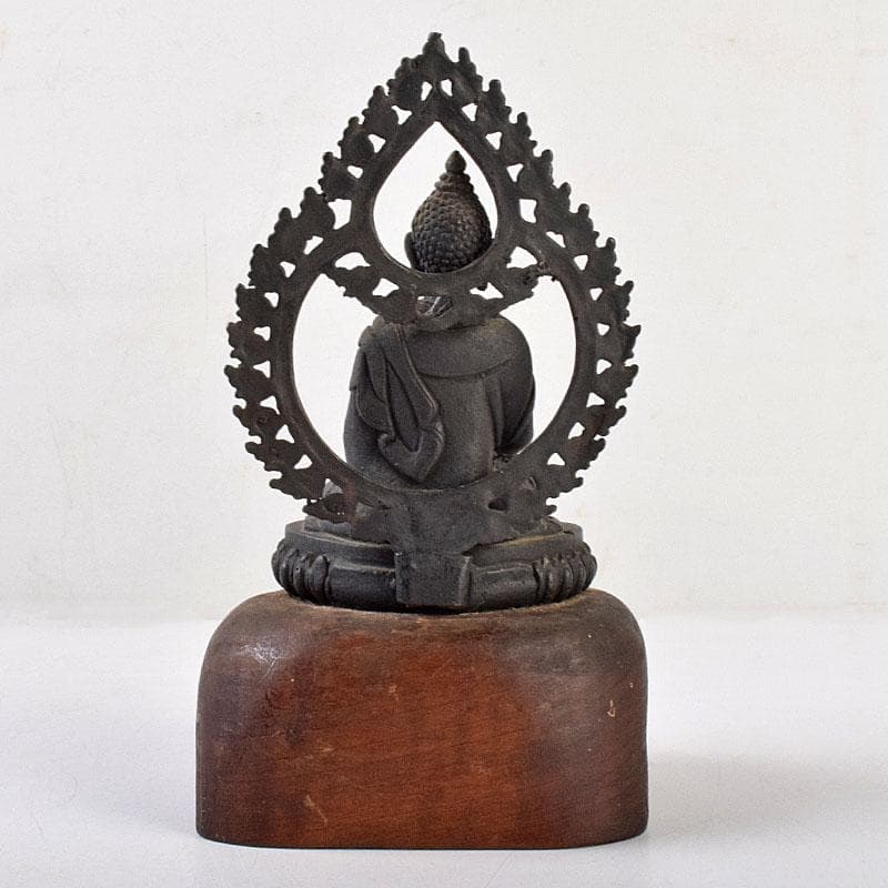 中国　古銅　チベット仏　仏像　置物　木製台座付　M　R9063