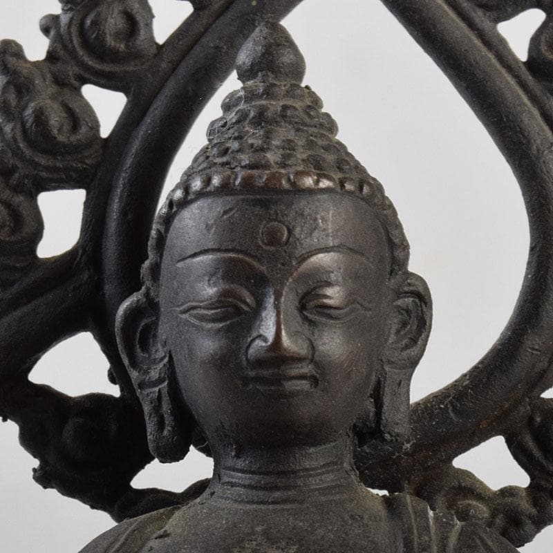 中国　古銅　チベット仏　仏像　置物　木製台座付　M　R9063