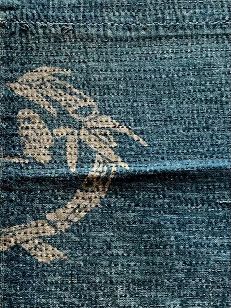 古布　木綿　藍染め　蚊絣　浅葱色　筒描き　刺し子