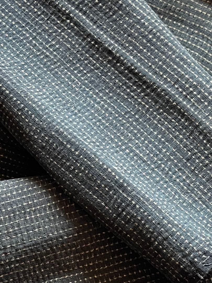 古布　木綿　藍染め　蚊絣　浅葱色　筒描き　刺し子