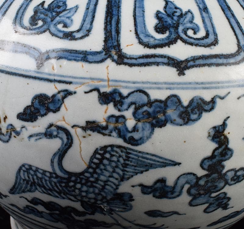 中国　青花　雲鶴文　壷　C　3743C