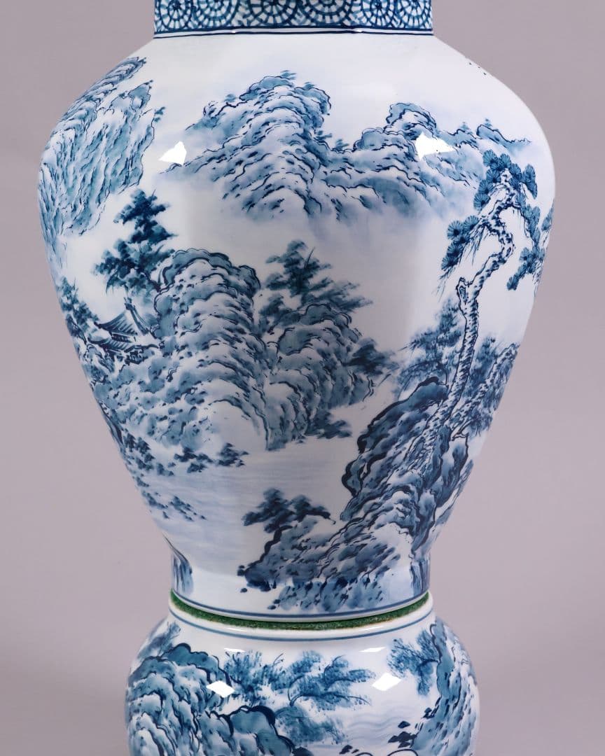 有田焼 勝右衛門 染付 沈香壷 69.3cm 山水蛸唐草 壺 飾壷【CM207】