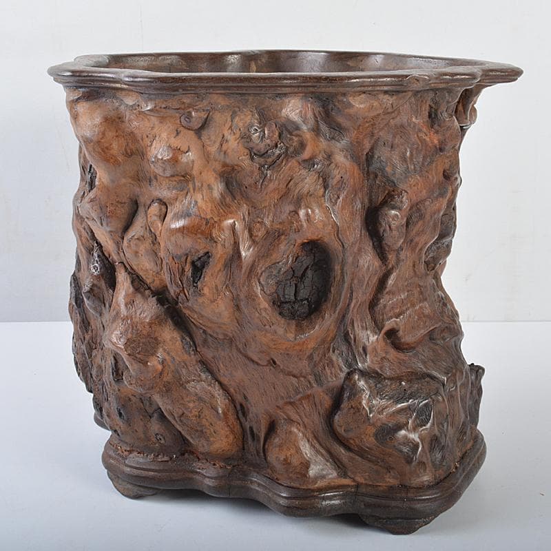 中国　唐木天然木瘤木　大筆筒　高さ約21㎝　重さ約2.7㎏　T　7709CE 中国 唐木天然木瘤木 大筆筒 高さ約21㎝ 重さ約