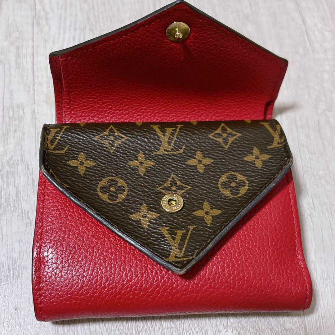 ルイヴィトン 三つ折り財布 モノグラム 赤 ポルトフォイユ ドゥブル