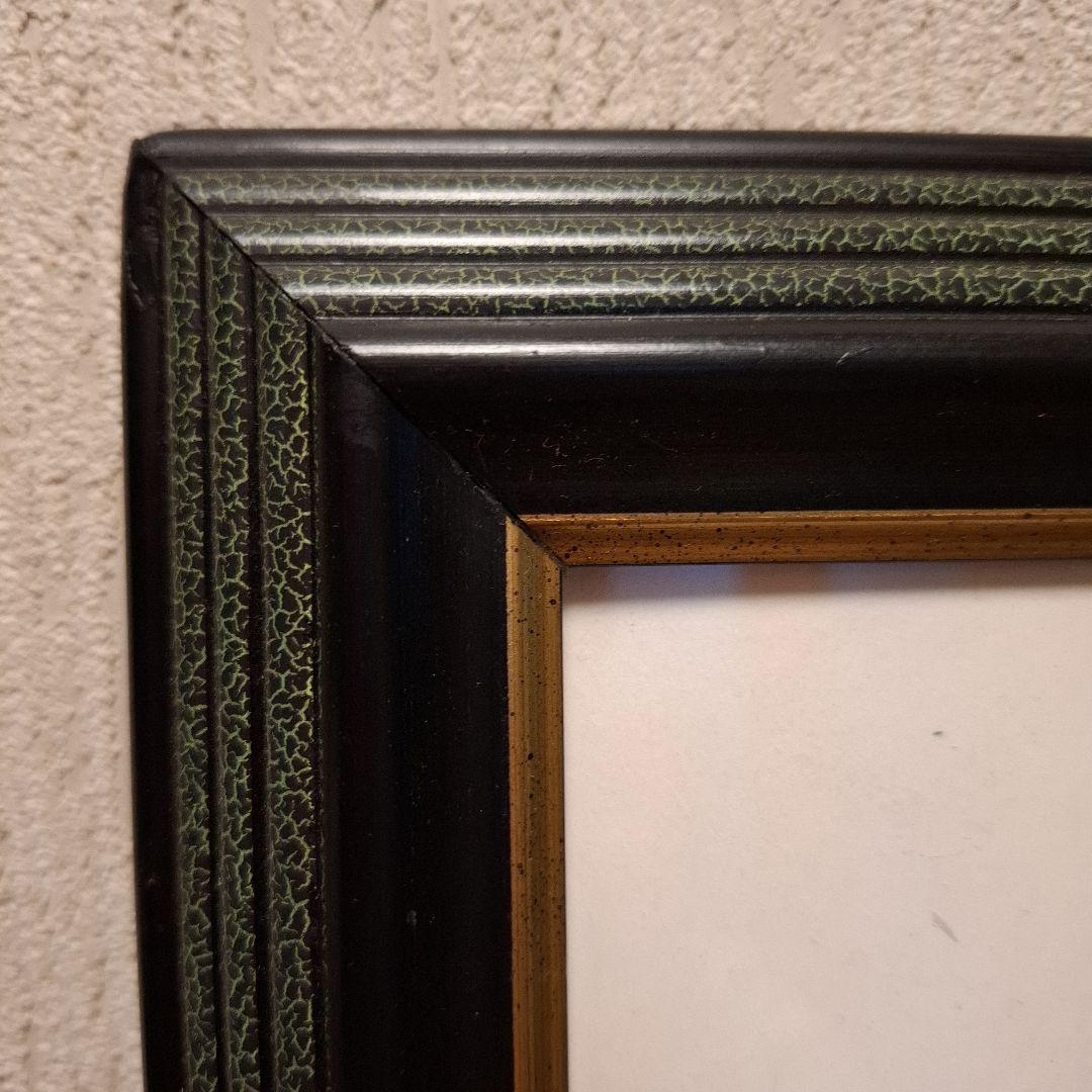 黒い木製額縁 黄緑色ひび割れ加工85.8×109.8 厚み2.5㎝ 水彩画額縁