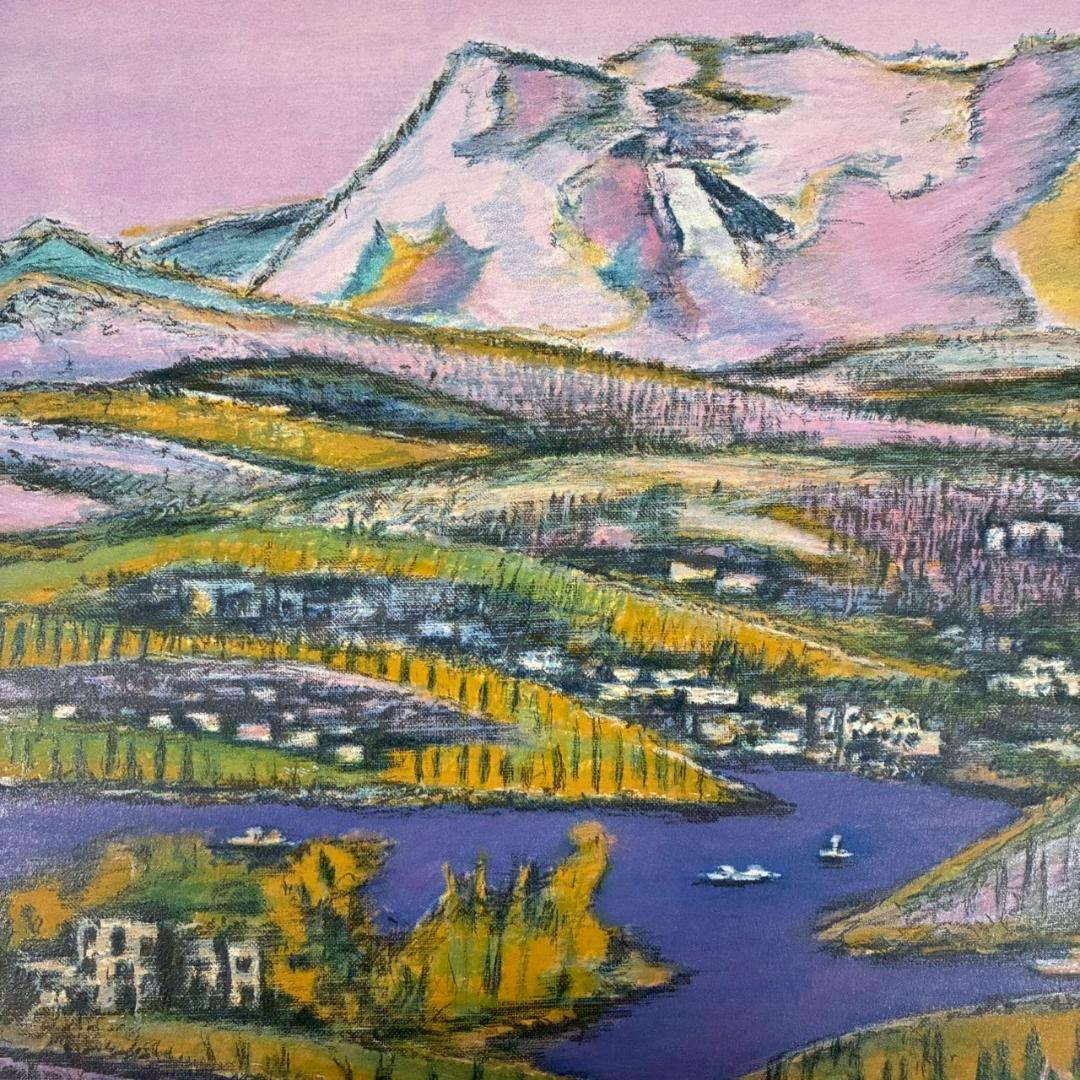 田崎廣助「桜島」リトグラフ 印章有 エンボス印有 額縁入り 田崎広助