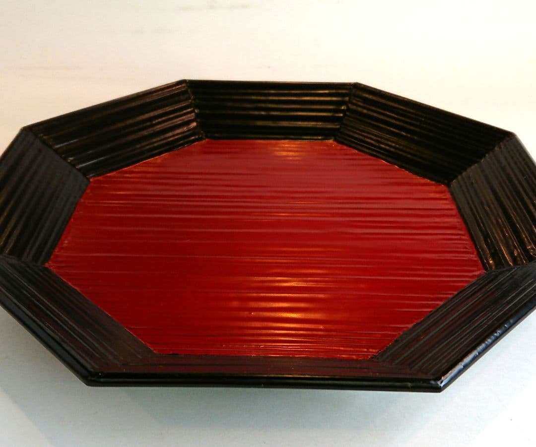 【茶道具】川瀬表完作 内朱 八角盆