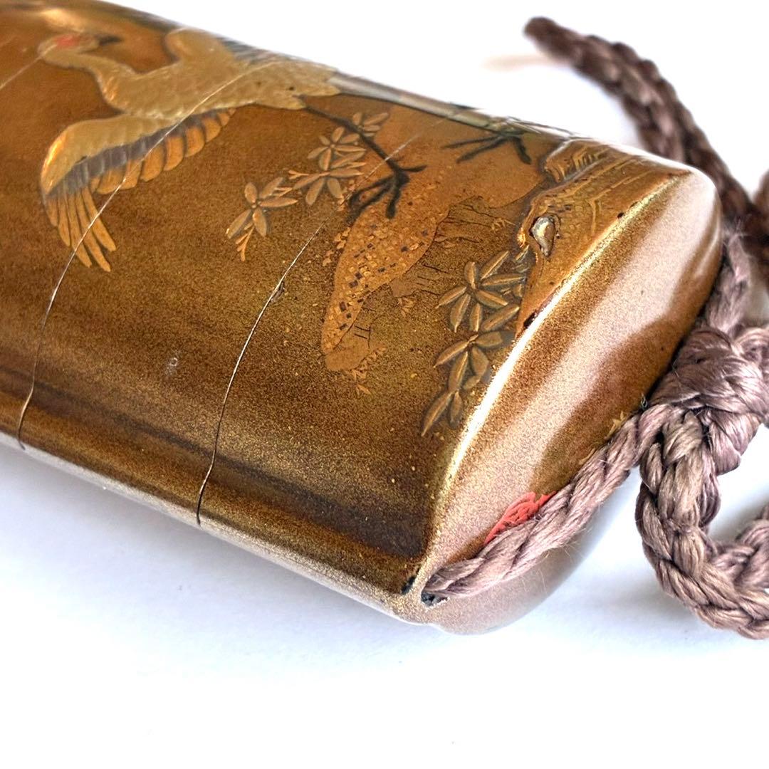 時代物 孔雀蒔絵印籠 梶川