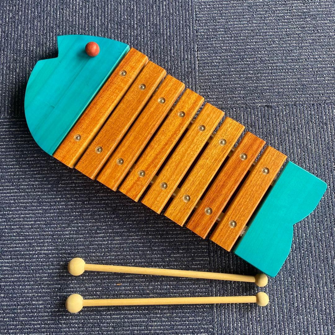 知育教育に! ボーネルンドおさかなシロフォン木琴希少な青