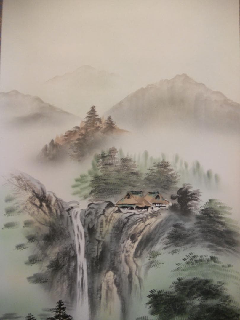 掛け軸 小川香月 『 山紫瀑景図 』 絹本 希少 軸装 茶道具 掛軸 美