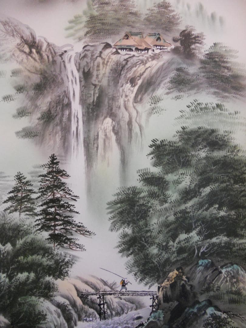 掛け軸 小川香月 『 山紫瀑景図 』 絹本 希少 軸装 茶道具 掛軸 美