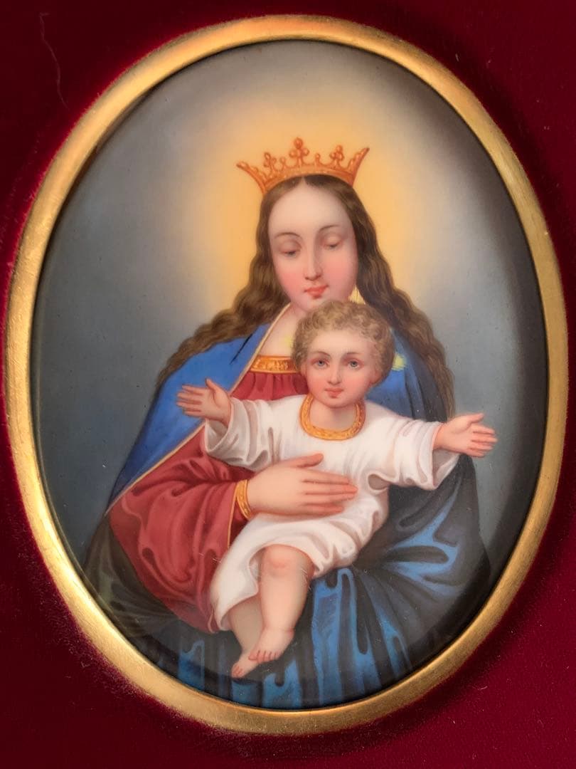 ドイツ製 破格！アンティーク聖母子の陶板額装品！色が綺麗でマリア様