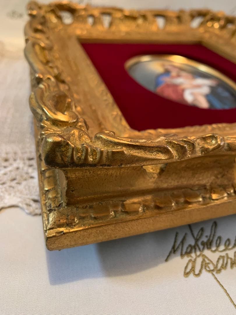 ドイツ製 破格！アンティーク聖母子の陶板額装品！色が綺麗でマリア様