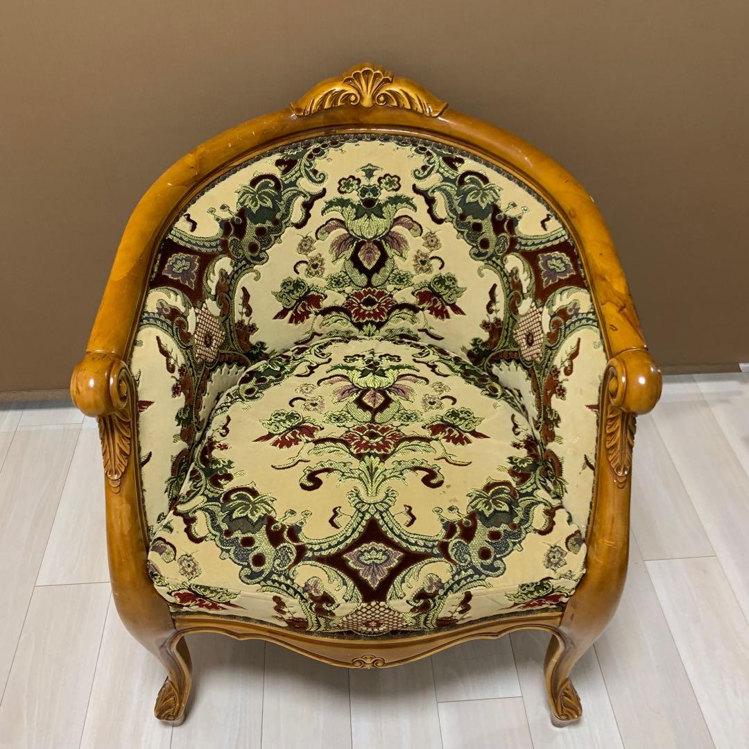 イタリア製 ヴィンテージ ソファ 金華山 猫脚 ロココ調 輸入家具 チェア