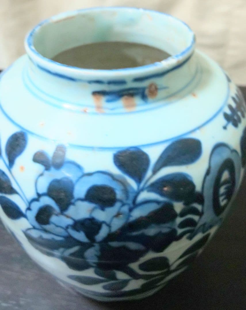 中国美術 白磁胴継染付 明 清時代 霊芝文 牡丹 花鳥模様