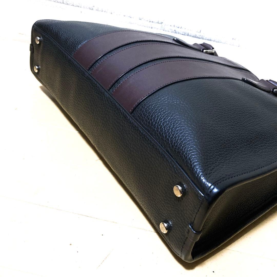 上美品 COACH ビジネスバッグ ブリーフケース オールレザー シボ加工