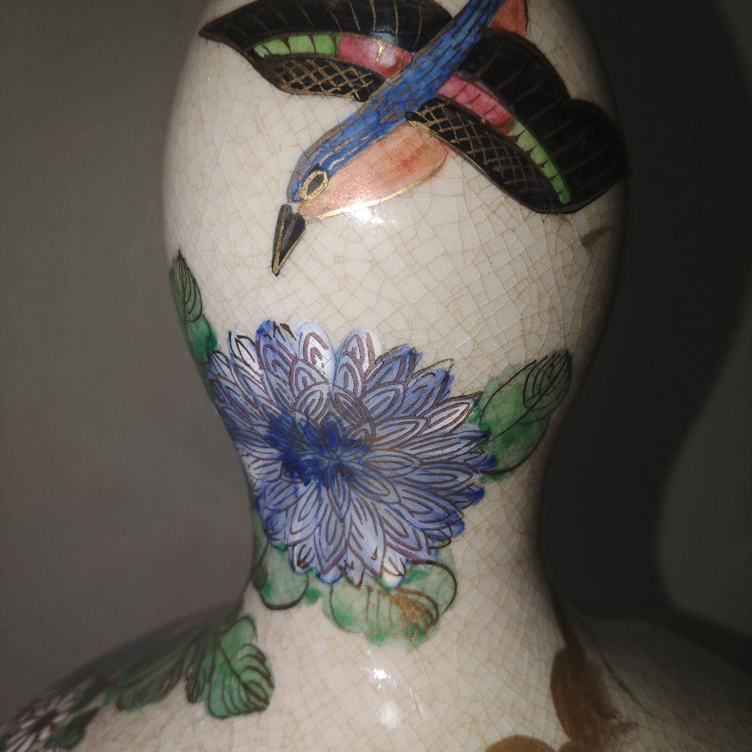 薩摩焼　○に十　草花文瓢箪花瓶　鑑賞用