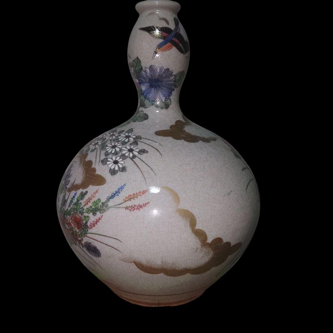 薩摩焼　○に十　草花文瓢箪花瓶　鑑賞用