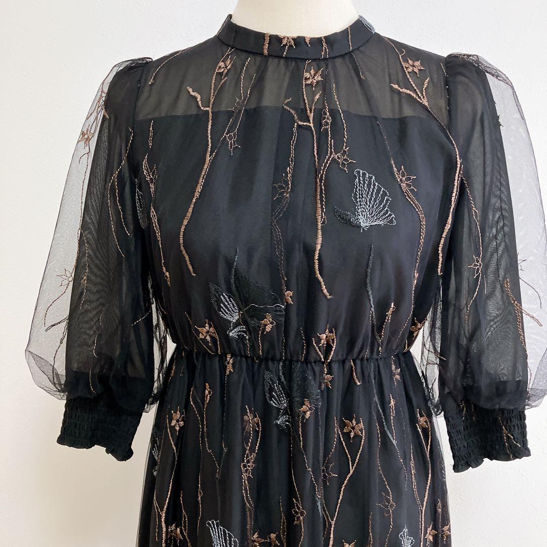 etoll. エトル ブラック　刺繍レースワンピースドレス フォーマル 結婚式