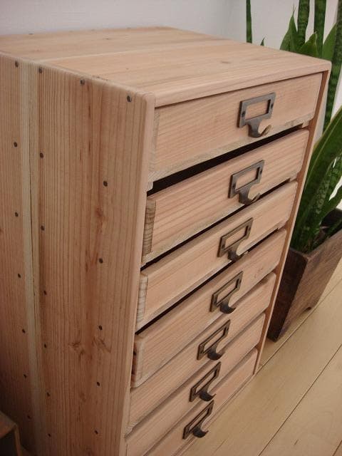 ☆送料無料☆サイズ変更可能☆A4ネームプレート7段引き出し/無垢材