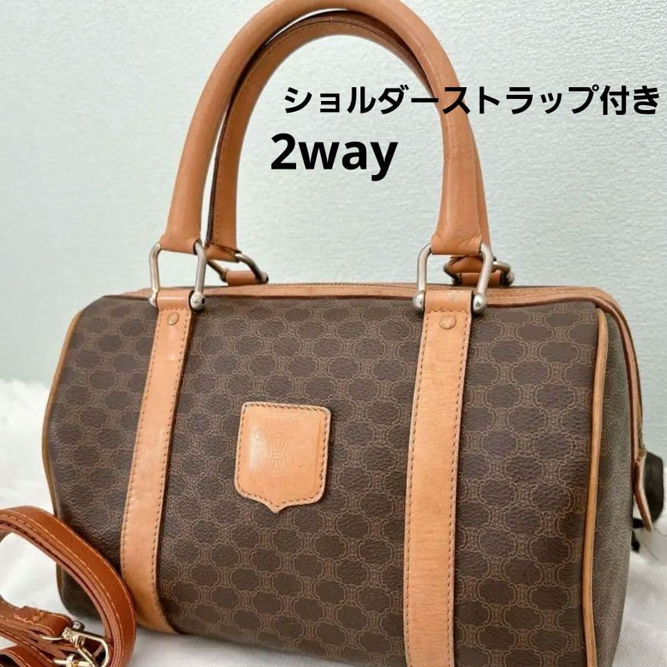 【値下げ】CELINE ・マカダム柄・トリオンフ・ミニ・ボストンバッグ・2way