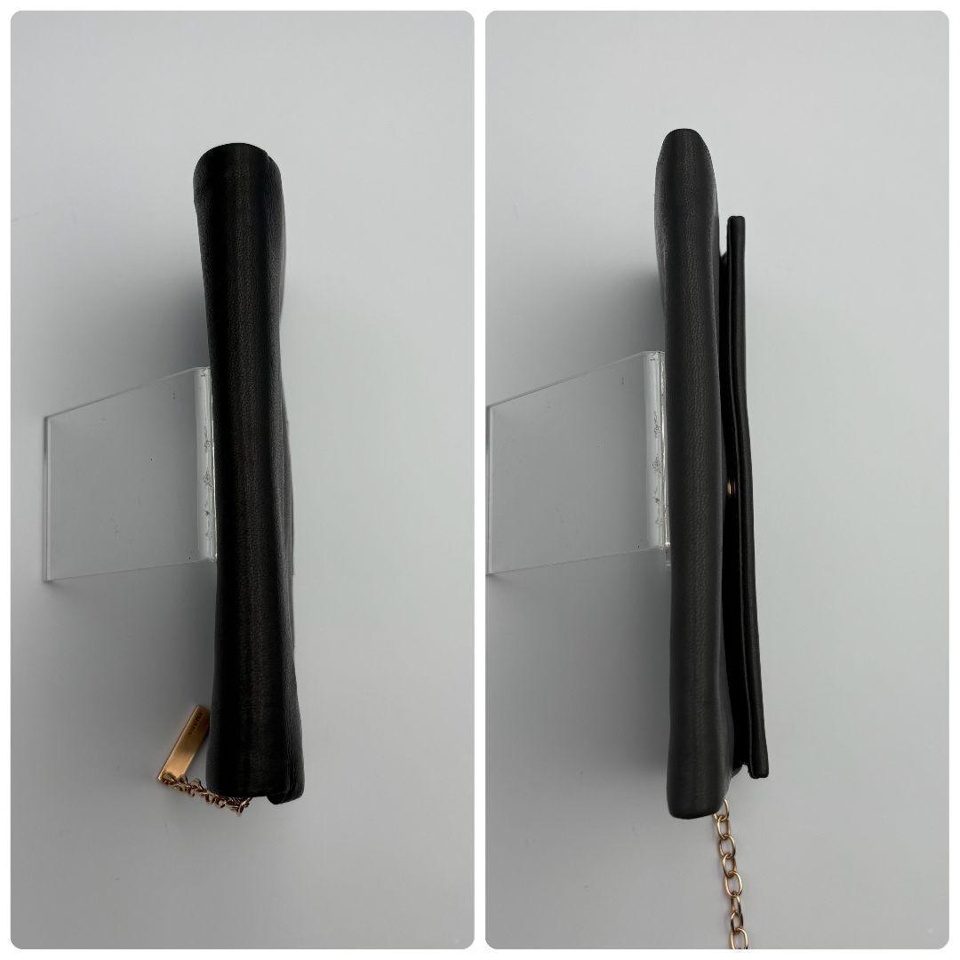 美品　プラダ　ソフトレザー　長財布　ポーチ　ロゴ刻印　ゴールド金具　ダークグレー