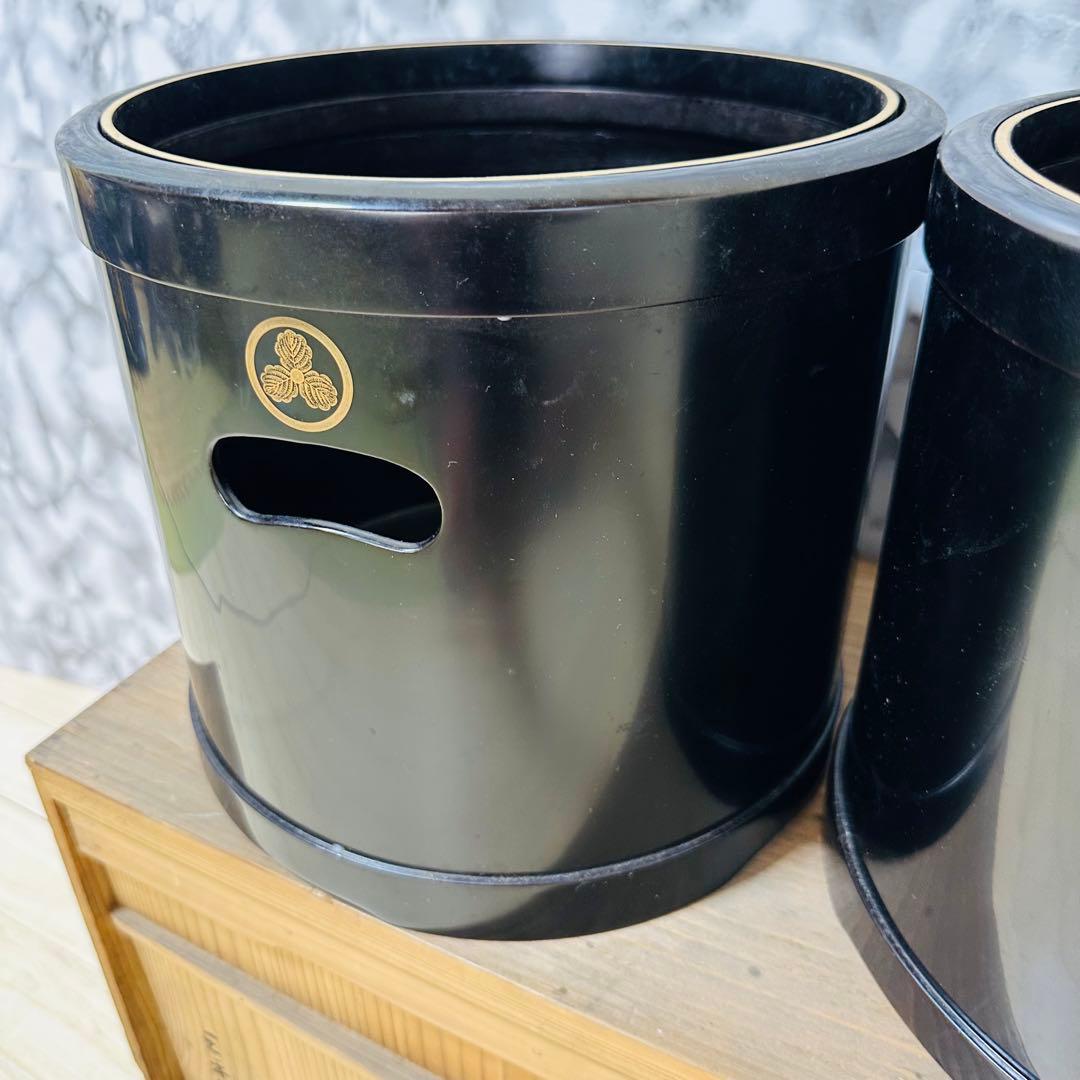 黒色火鉢枠 2個セット 漆器 豊臣秀吉家紋 アンティーク 骨董品 木箱 美術