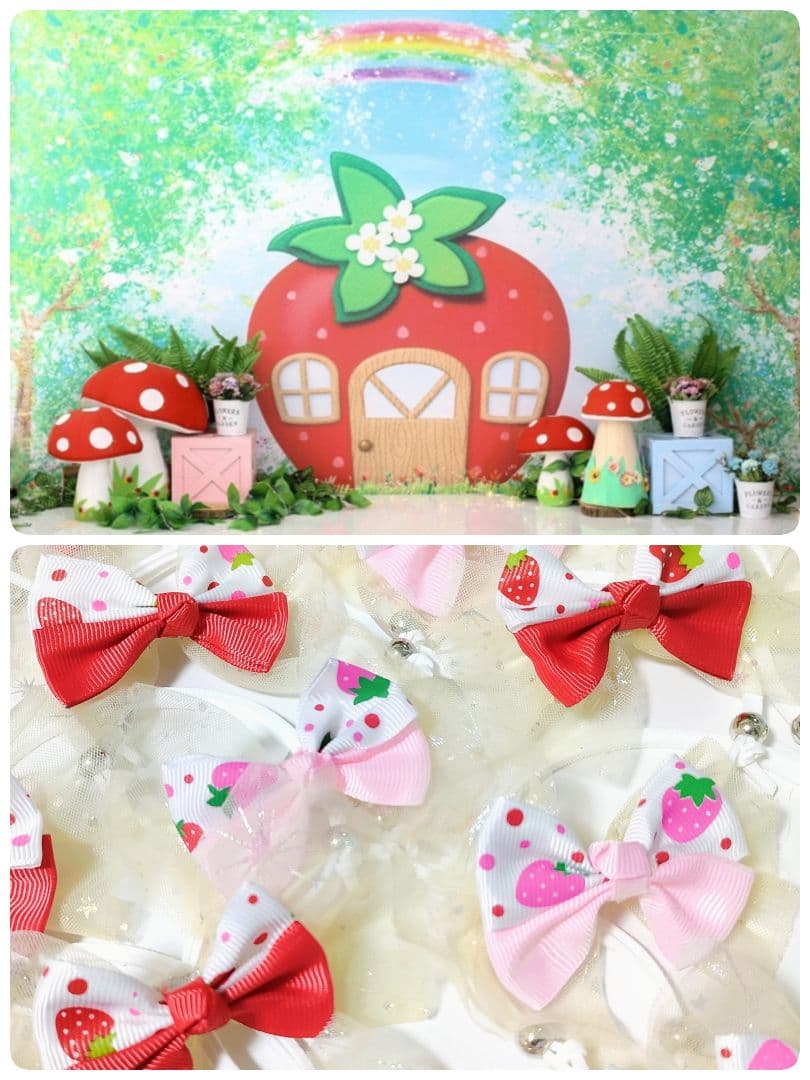 春 苺柄 業務用トリミングリボン キラキラチョーカーセット 110個