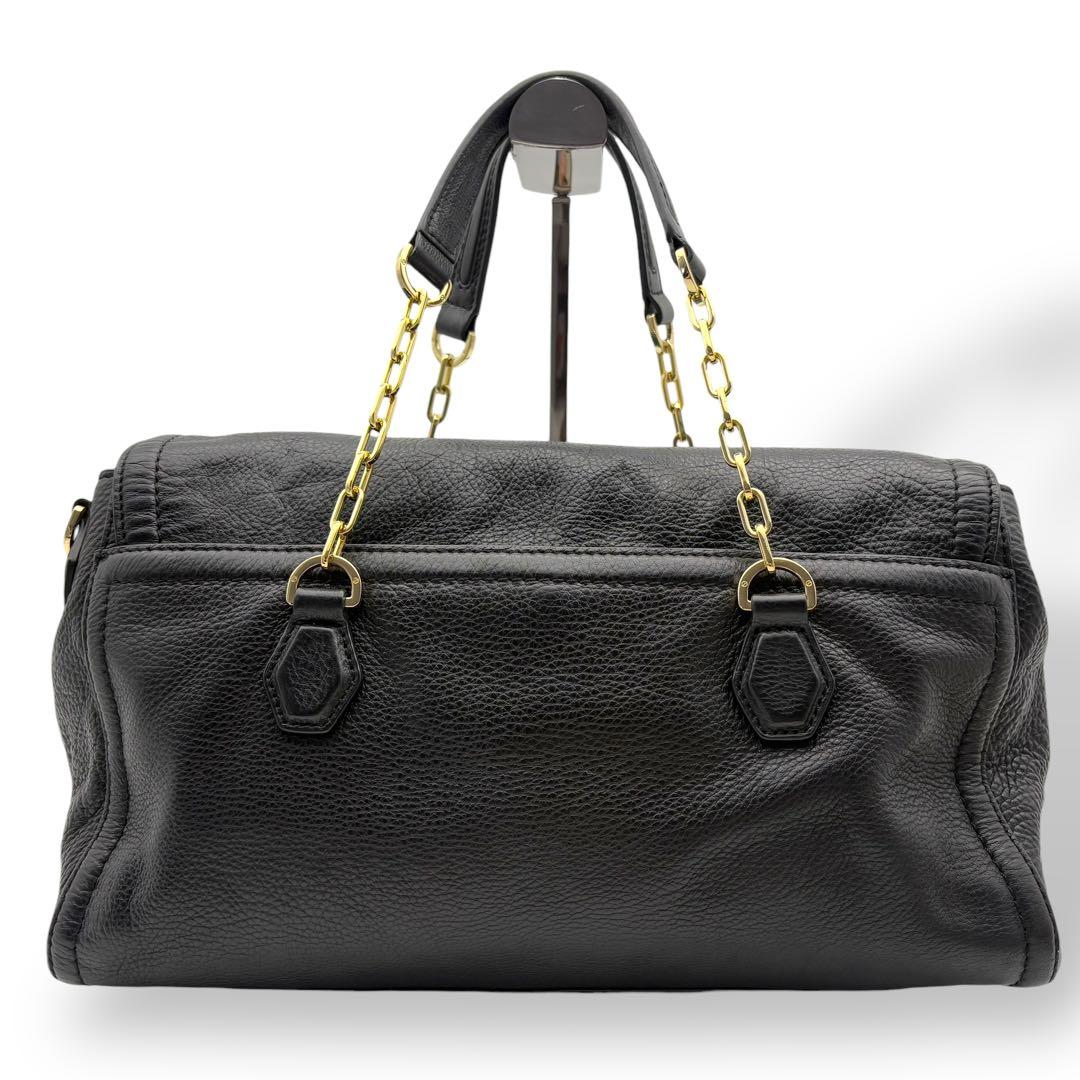 トリーバーチ ハンドバッグ 2way レザー 黒 ブラック 金具ロゴ チェーン