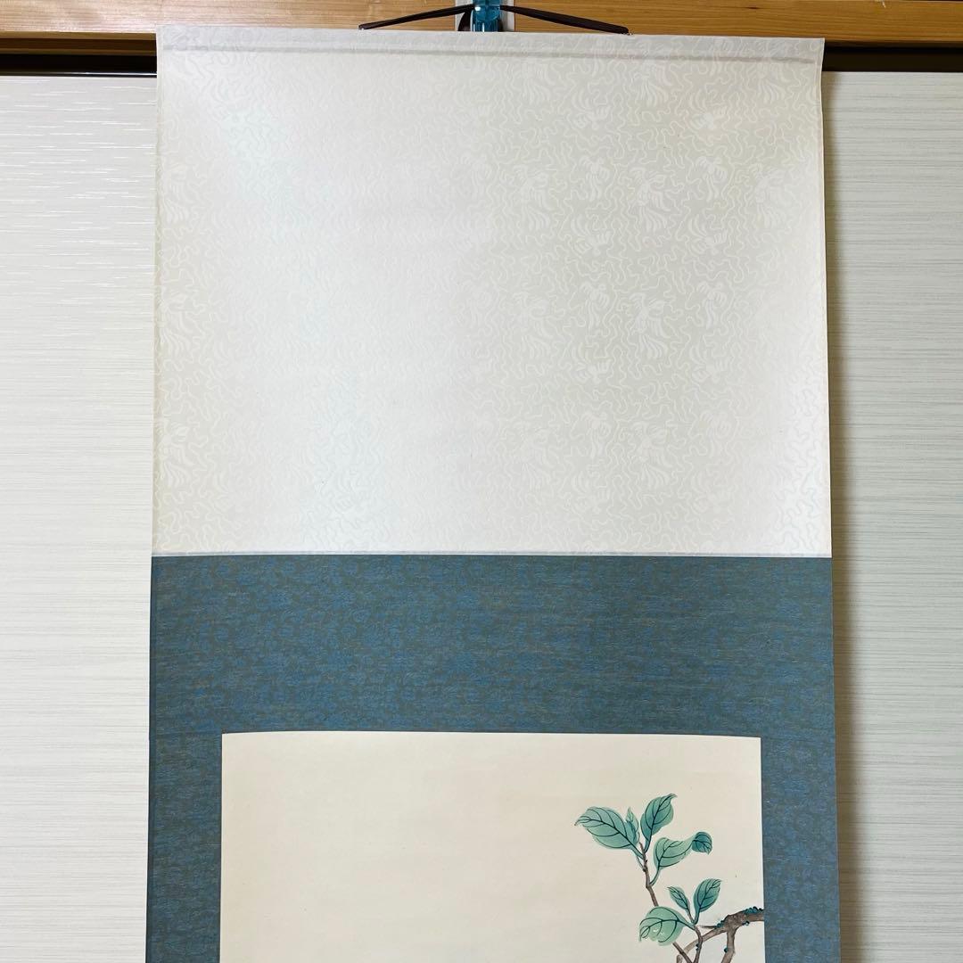 本表装】肉筆掛け軸花鳥画 細筆画「双鳥図」美術品 絵画 和室 茶室
