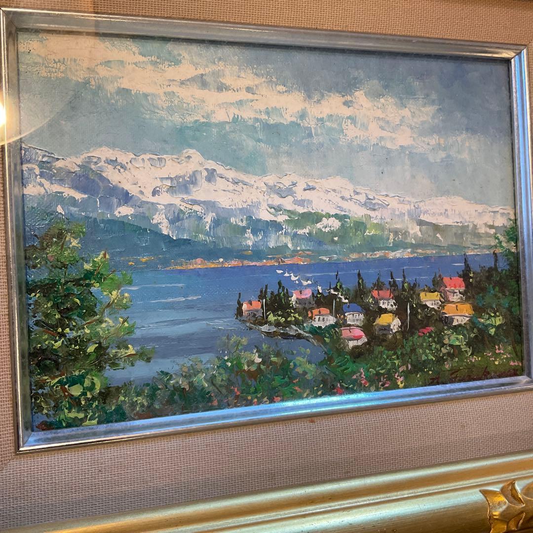 絵画　古川 明雄「スイス　ブリエンツ湖」 風景画　SM 額装　油彩画　肉筆